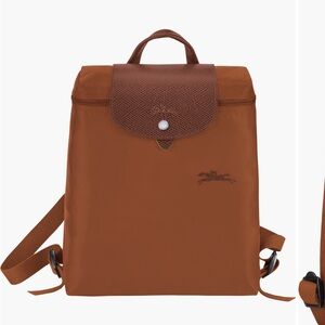 Longchamp Le pliage recycled canvas backpack in cognac